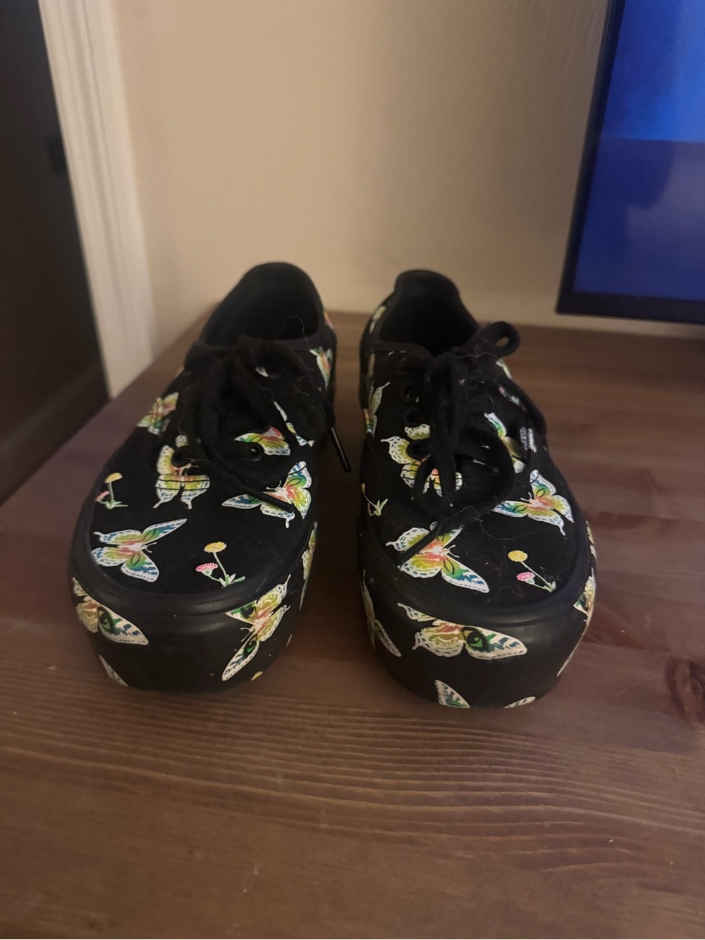 Vans
 Black Butterfly Print Lace-Up Shoes glow in the dark